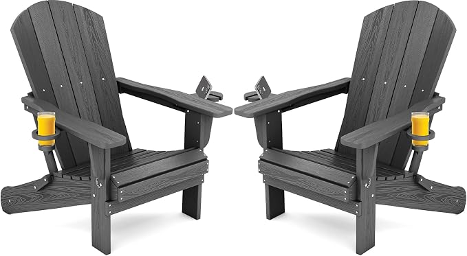 SERWALL Foldable Adirondack Chair Set of 2, HDPE Adirondack Chair by SERWALL