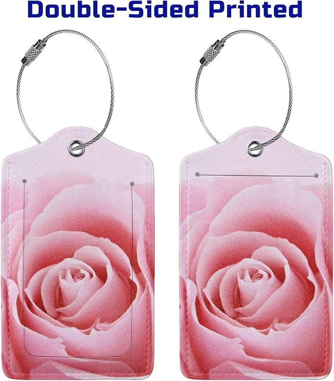 2 Pack Pink Rose Luggage Tags for Suitcases, Pretty Flower Leather Suitcase - Image 4