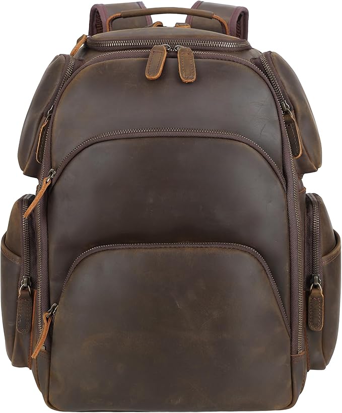 TIDING Vintage Full Grain Leather 16 Inch Laptop Backpack by TIDING