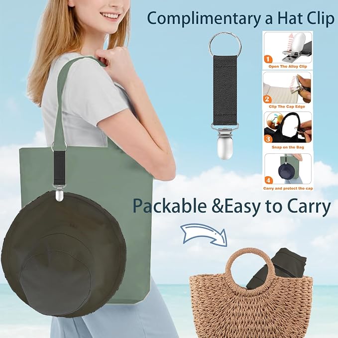 vidsel Womens Sun Hats Wide Brim Reversible Bucket Cotton Hat Packable Summer - Image 4