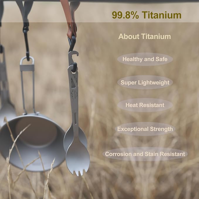 SANTTA Titanium Camping Spoon Set of 2 Piece, Spoon and Bottle Opener 2-in-1 - Image 2