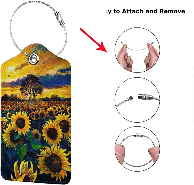 2-Pcs Beautiful Sunflower Leather Luggage Tags - Image 3
