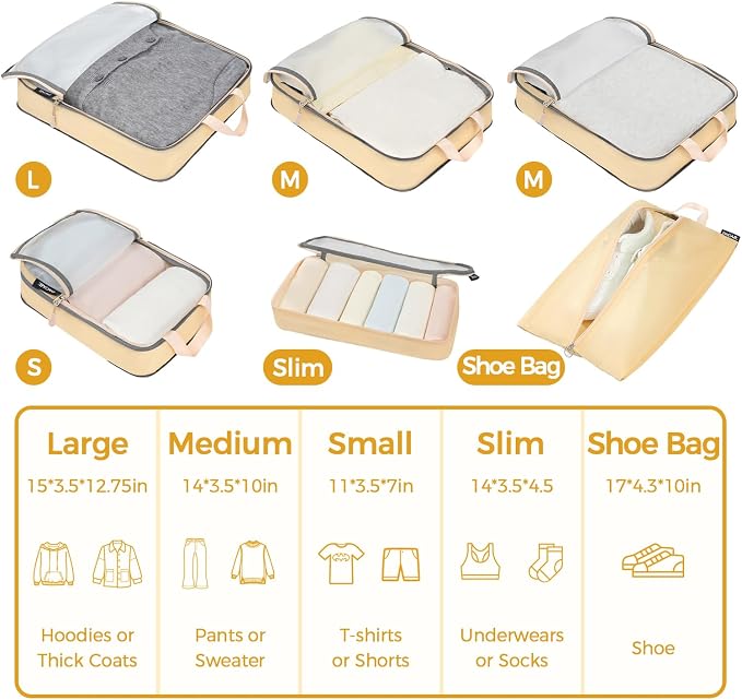 BAGAIL 6 Set Ultralight Compression Packing Cubes Packing Organizer - Image 2