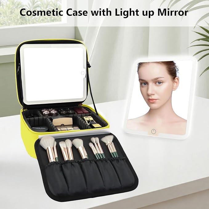 Travel Makeup Bag with LED Mirror Travel Makeup Organizer with 3 Lighted - Image 3