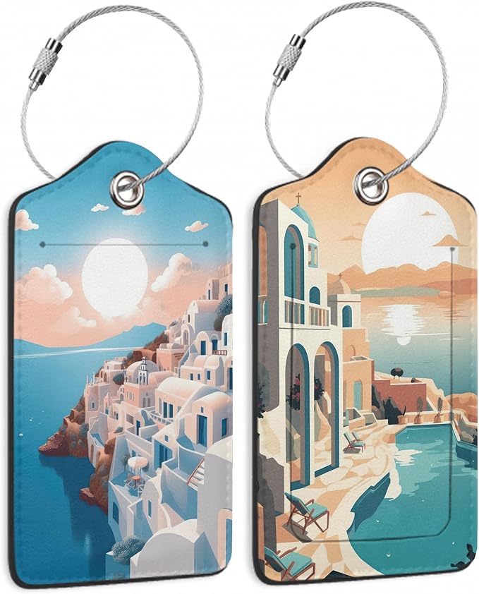 Greek Island Sunset Landscape On The Sea Luggage Tags by DEMACYA