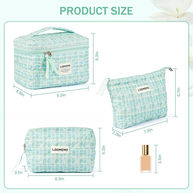 Makeup Bag 3 PCS Quilted Cosmetic Bags - Image 4