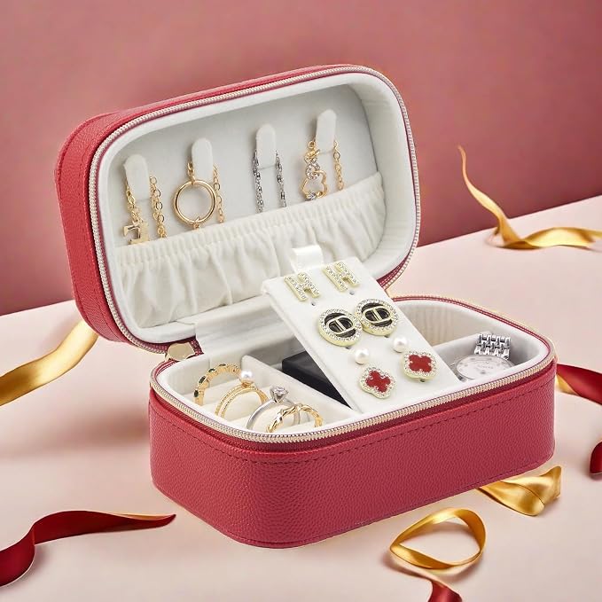 Small Jewelry Travel Case For Womens Small Rectangle PU Leather Jewelry Box - Image 7
