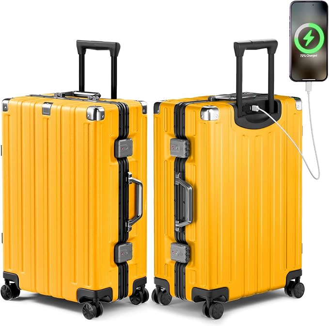 Krute Checked Aluminum Frame Suitcase 24 Inch Zipperless Luggages Hardside PC by Krute