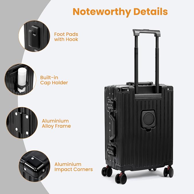24 Inch Luggage With Spinner Wheels, Aluminum Frame Zipperless Suitcase - Image 5