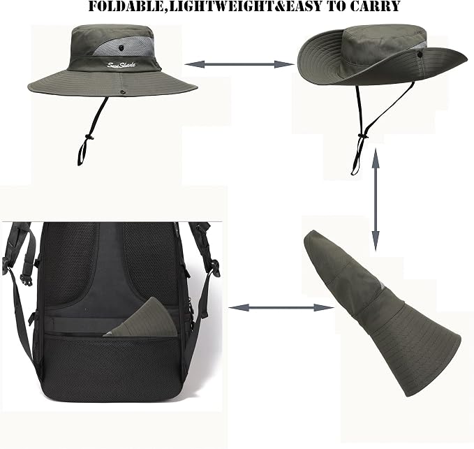 Womens Summer Sun Hat Beach Hat Wide Brim Outdoor UV Protection Hat Foldable - Image 4