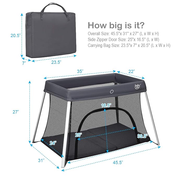 BABY JOY Baby Foldable Travel Crib, 2 in 1 Portable Playpen - Image 7