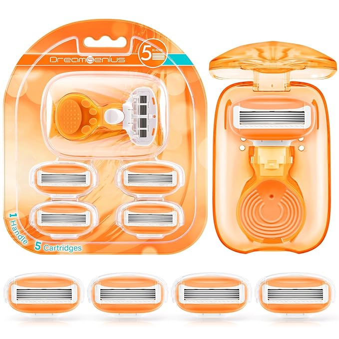 DreamGenius Travel Razors for Women Include 1 Handle and 5 Cartridges, Extra by DreamGenius