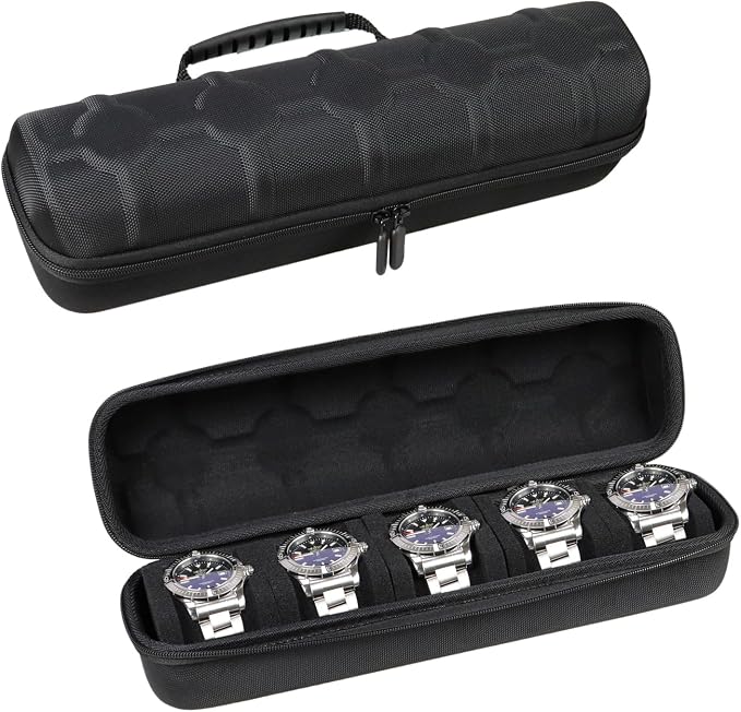 Juntan 5 Slots Hard Watch Travel Case, Portable Nylon Zipper Storage Organizer by JuntanWatchBands