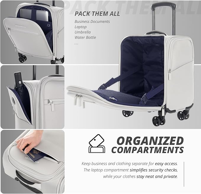 Verage Under Seat Luggage with Wheels, Softside Small Suitcase Spinner Carry On - Image 4
