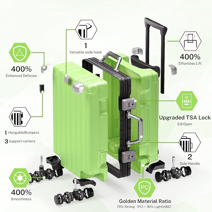 Krute Carry On Luggage 20 inch Aluminum Frame Suitcase - Image 3