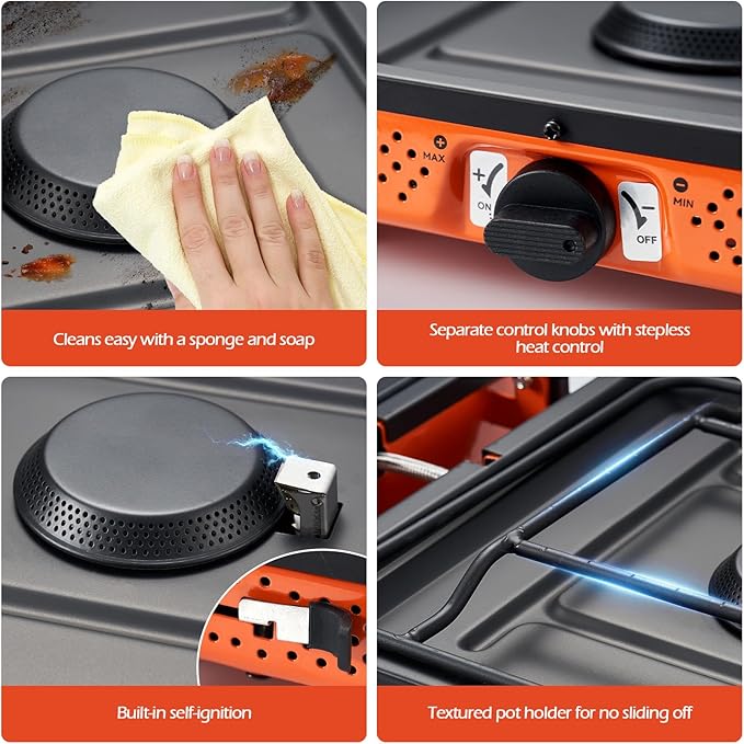 Odoland Portable 2 Burner Camping Stove Propane 17000 BTU/h Gas Stove - Image 4