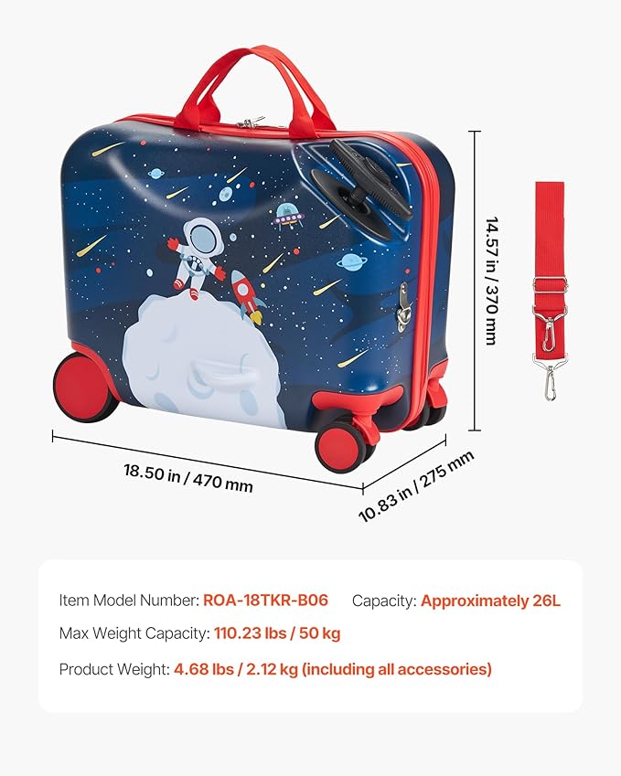 VEVOR Ride-on Luggage, 26 L Capacity, 18 Inches Tow Along Toddler Carry on - Image 7