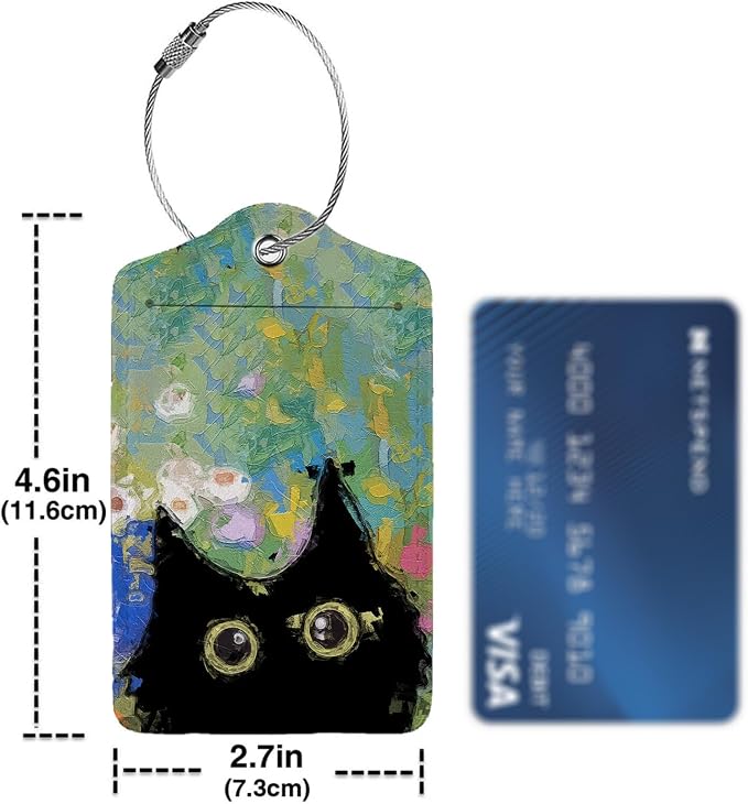 Oil Painting Black Cat 2 Pcs Luggage Tags, Privacy Cover ID Label - Image 4