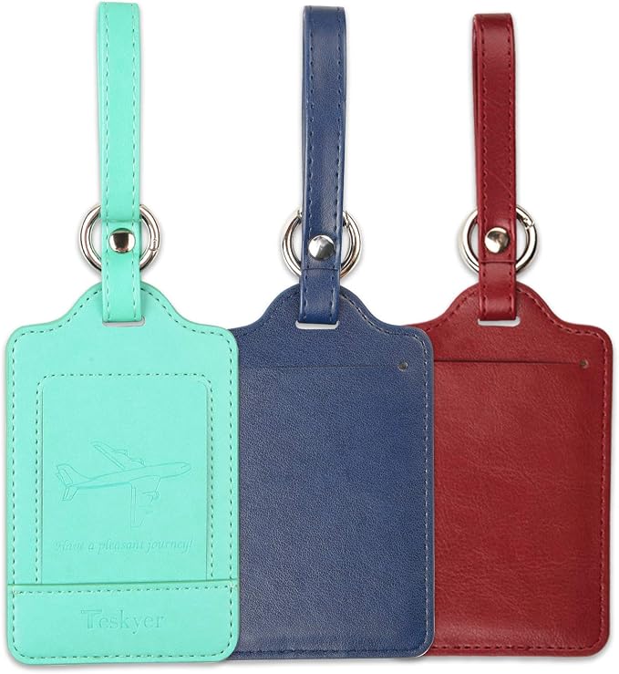Teskyer Luggage Tags, 3 Pack Premium PU Leather Luggage Tags Privacy Protection - Image 8