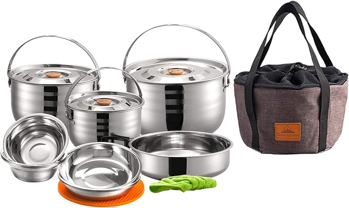 CAMPINGMOON Camping Cookware Set Stainless Steel Outdoor Nesting Cooking Mess by CAMPINGMOON