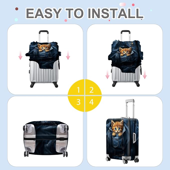 ANNA QUEEN Cute Kitten in Pocket Luggage Cover, Funny Cat Suitcase Protector - Image 6