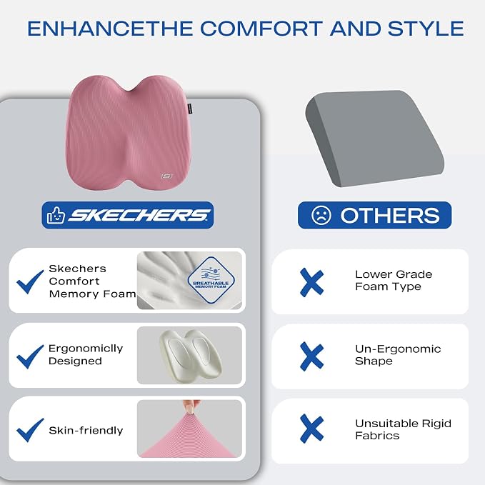 Skechers Memory Foam Seat Cushion, Ribbed Fabric Office Chair Cushion - Image 6