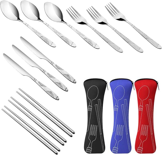 3 Pack Reusable Flatware Sets Knife, Chopsticks - Image 3