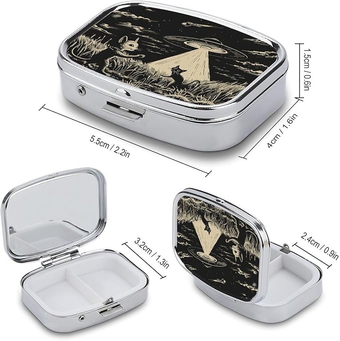 Metal 2 Compartment Pill Organizer Travel Friendly Portable Compact Pill Box - Image 2