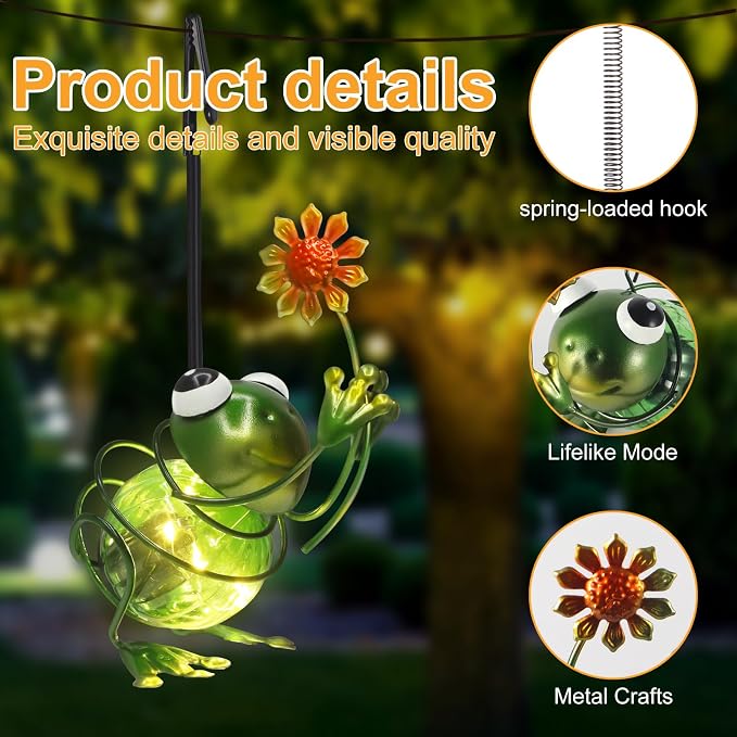 Frog Solar Outdoor Hanging Lantern Creative Small Sculpture Lights Durable - Image 4
