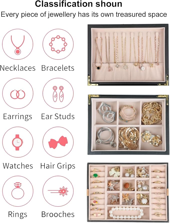 Small Jewelry Organizer for Women, 2-Layer Travel Jewelry Box - Image 4