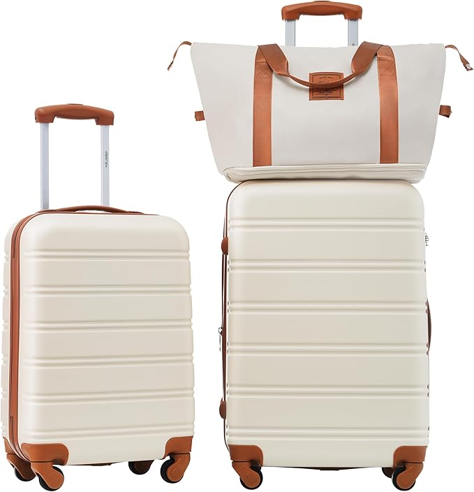 Merax Luggage sets of 3 Piece 20 24 IN Carry on Luggage Hard Case White and by Merax