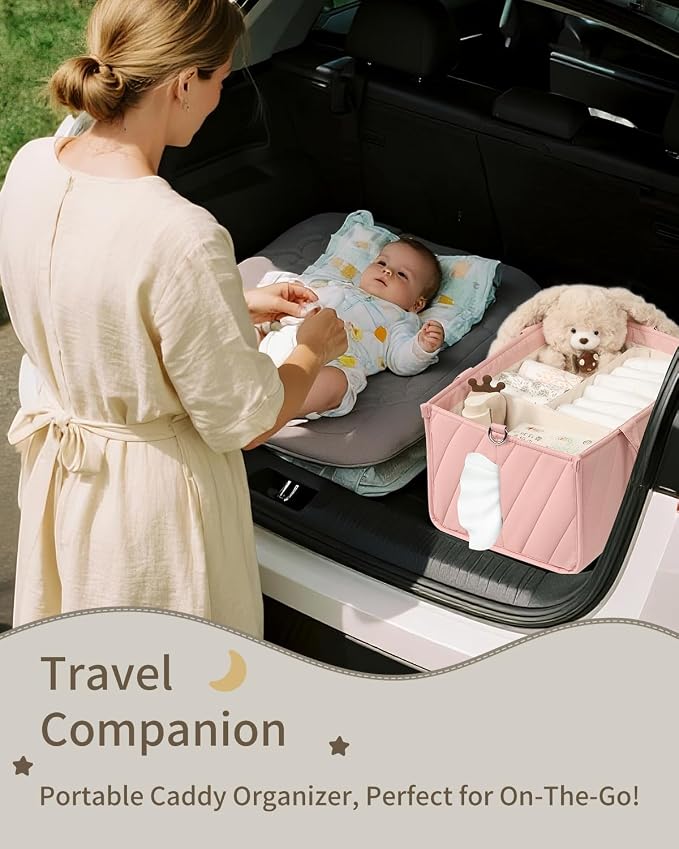 Diaper Caddy Organizer for Baby Essentials – Soft Blush Pink Storage Basket - Image 7