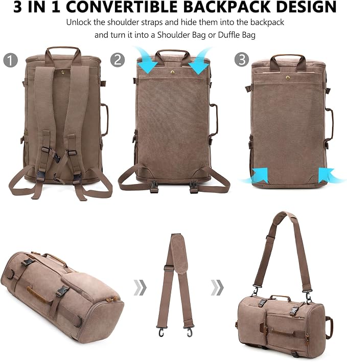 G-FAVOR 40L Travel Backpack, Vintage Canvas Rucksack Convertible Duffel Bag - Image 4