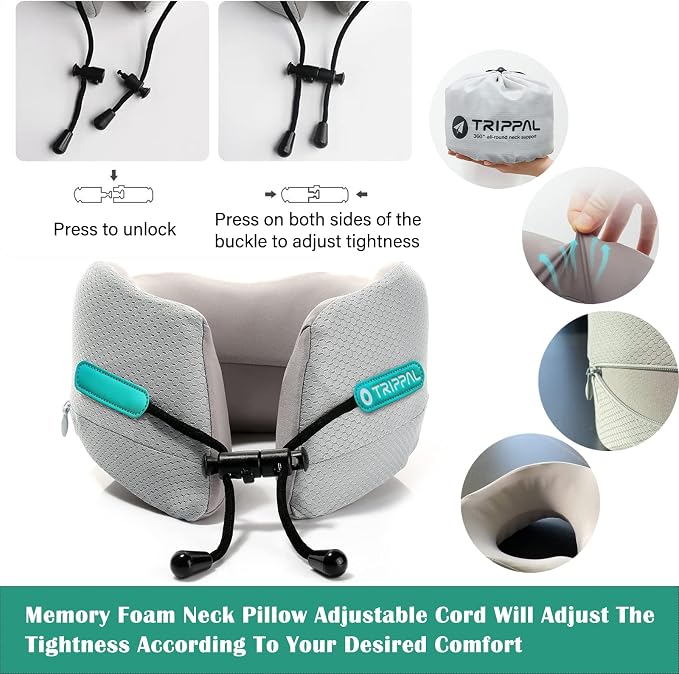GOLDORANGE Travel Pillow Neck Chin Head Support Best Memory Foam Airplane Neck - Image 3