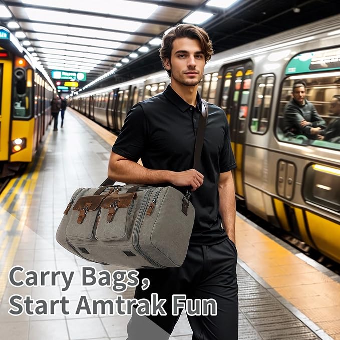 Canvas Duffle Bag with Genuine Leather Accents, Expandable 20-23 Inch Travel - Image 7