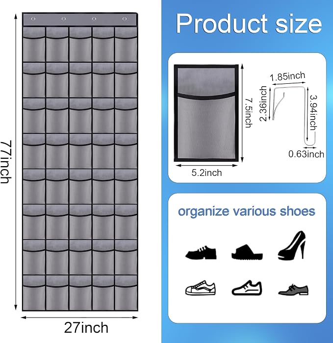 40 Mesh Pocket Over the Door Shoe Organizer, Hanging Shoe Rack - Image 2