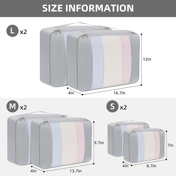 BAGAIL 6 Set/8 Set/10 Set Packing Cubes Various Sizes Packing Organizer - Image 3