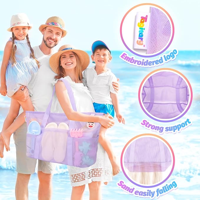 Tagitary Mesh Beach Bag with Zipper Large Beach Tote Waterproof Sandproof with - Image 4
