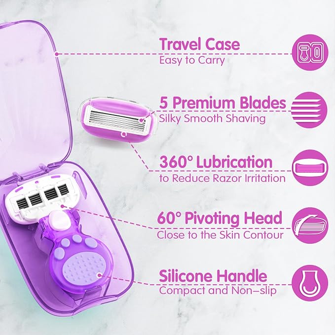 DreamGenius Travel Razors for Women Include 1 Handle and 5 Cartridges, Extra - Image 4