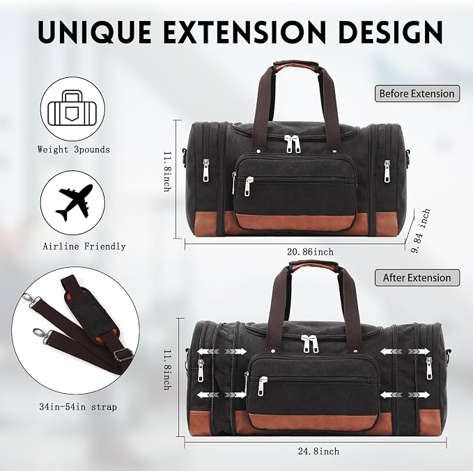 Men'S Duffle Bag For Travel, Expandable Canvas Duffel Bags Overnight Weekend - Image 6