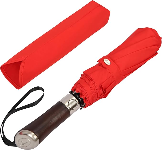 Balios Travel Umbrella Luxurious Golden Hardwood Handle Auto Open & Close by Balios