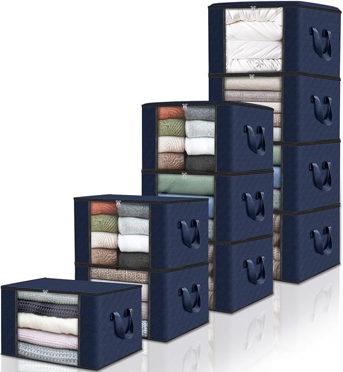 Fab totes 10 Pack Clothes Storage, Foldable Thick Fabric Blanket Storage Bags by Fabtotes