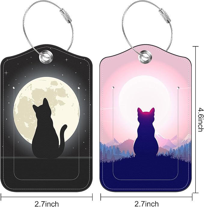 2 Pack Luggage Tag for Suitcase Black Cat The Night Sky Leather Suitcase Tags - Image 2