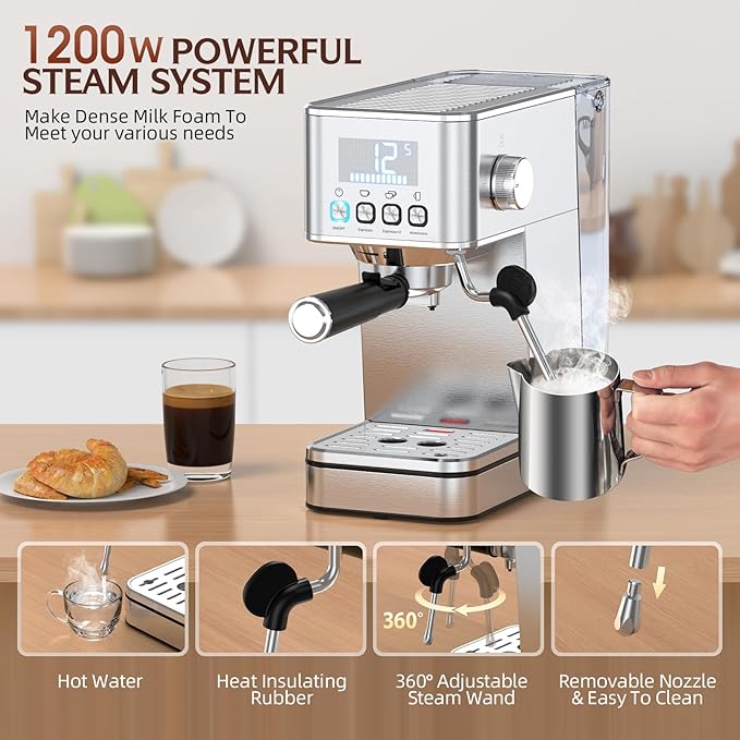 Espresso Machine 20 Bar, Stainless Compact Espresso Maker - Image 5