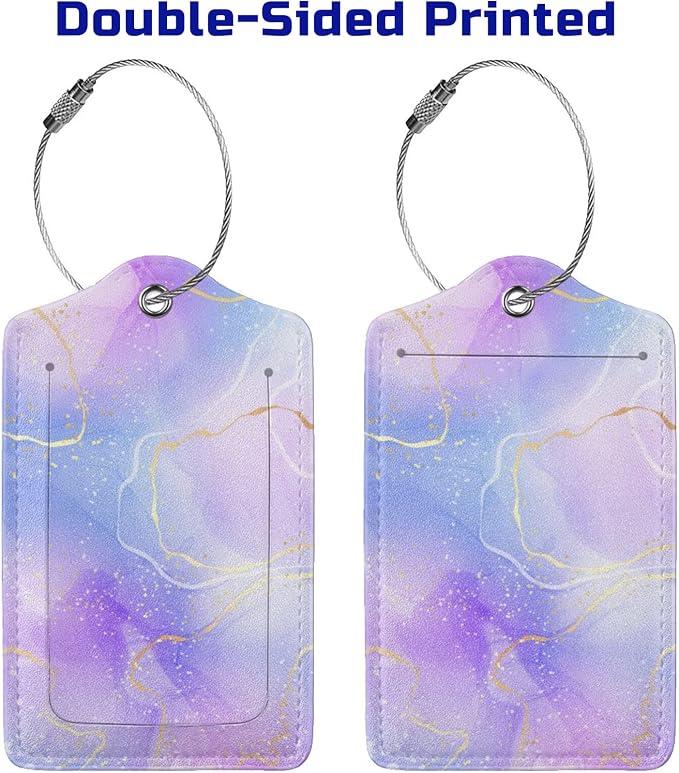 2Pcs Light Purple Blue Leather Luggage Tags - Image 4