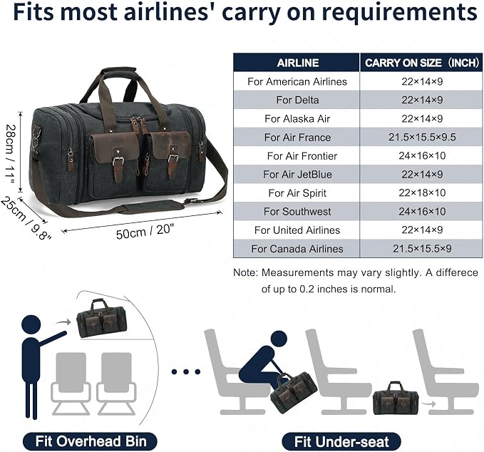 Canvas Duffle Bag with Genuine Leather Accents, Expandable 20-23 Inch Travel - Image 6