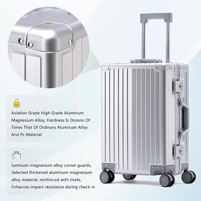 YYW Aluminum Carry-On Luggage Airline Approved Lightweight Suitcase - Image 4
