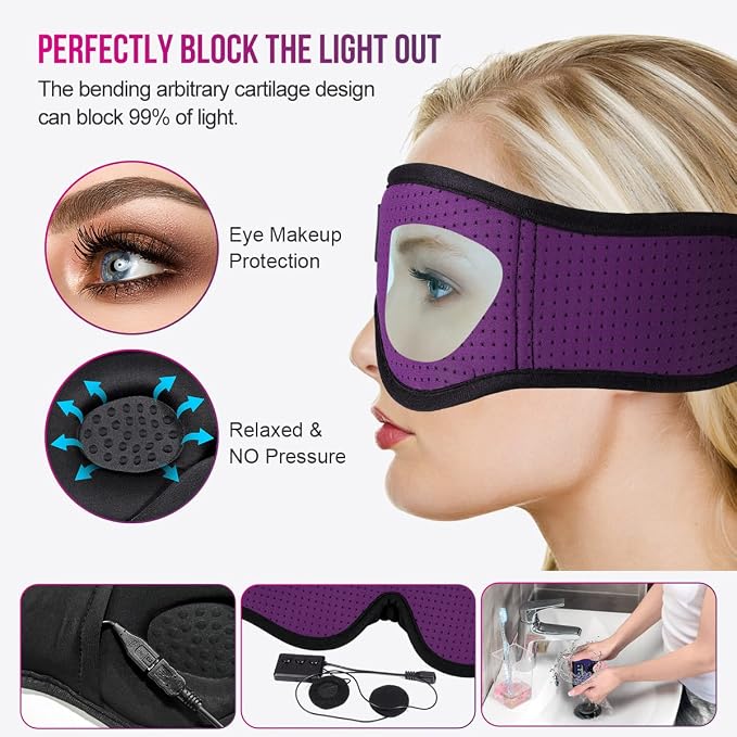 MUSICOZY 3D Bluetooth 5.4 Sleep Headphones, Breathable Wireless Music Eye Mask - Image 5