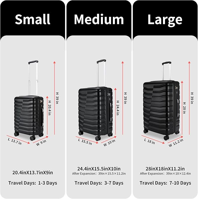 Lightweight Luggage with Spinner Wheels & YKK Zipper, Hard Shell 3-Piece - Image 2
