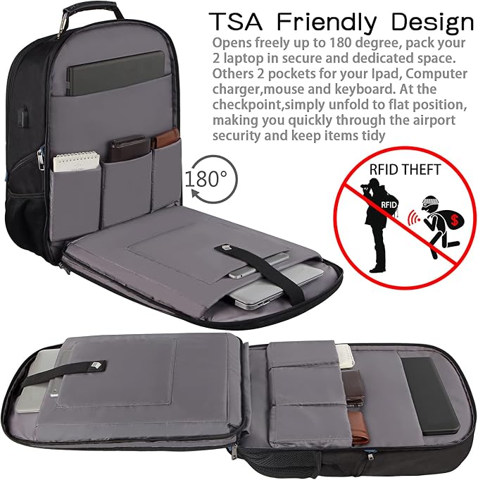 Laptop Backpack, 55L Capacity, TSA Approved, Convenient USB Port, Comfortable - Image 3